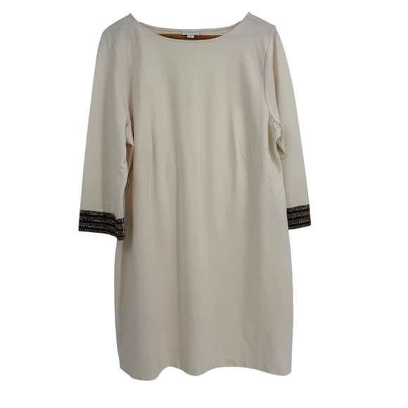 Christian Siriano /J.Jill Beaded-Cuff Shift Dress Size XL Midi Cream Stretch - Picture 4 of 13